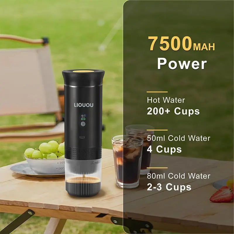 Cafetera espresso portátil LIOUOU con calentamiento para cápsulas o café molido