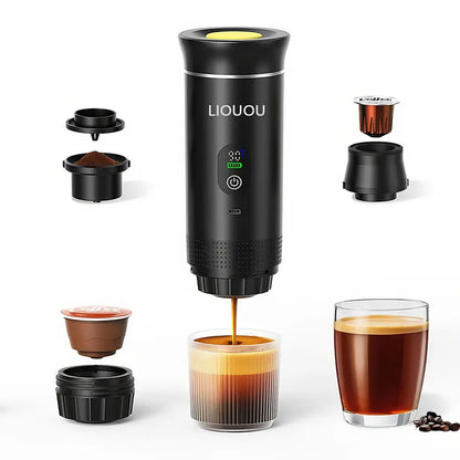 Cafetera espresso portátil LIOUOU con calentamiento para cápsulas o café molido